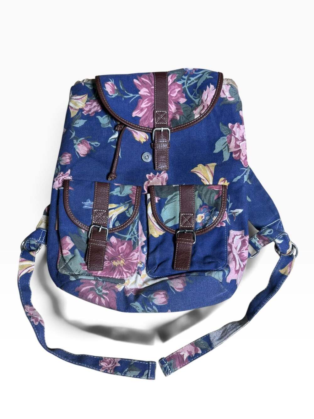 WallFlower Floral Canvas Drawstring Rucksack Backpack with Faux Leather Trim